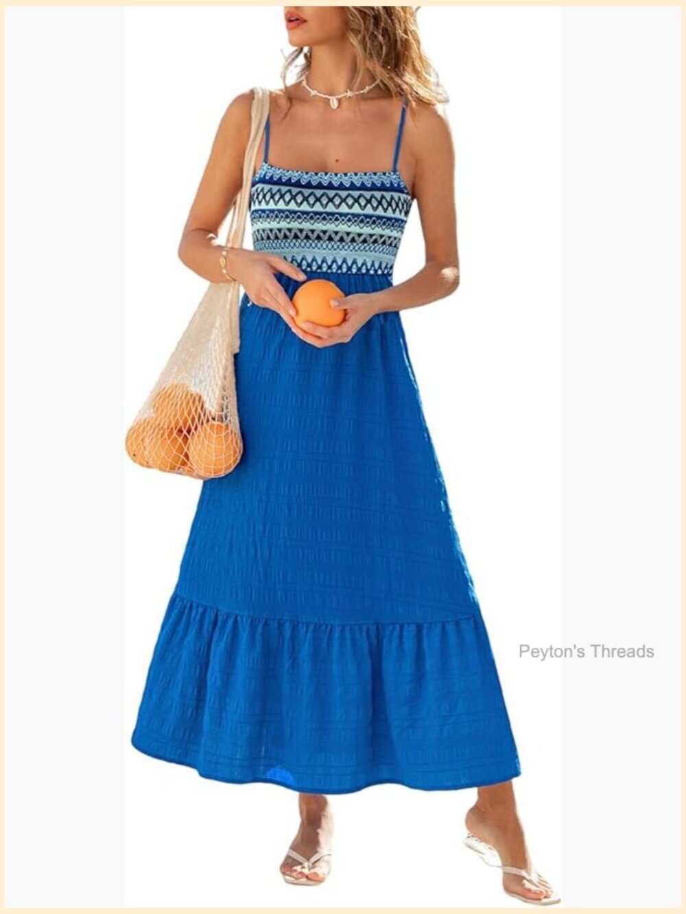 Boho Smocked Maxi Dress with Spaghetti Straps and Ruffled Trim